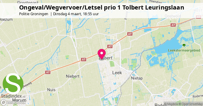 Ongeval/Wegvervoer/Letsel prio 1 Tolbert Leuringslaan