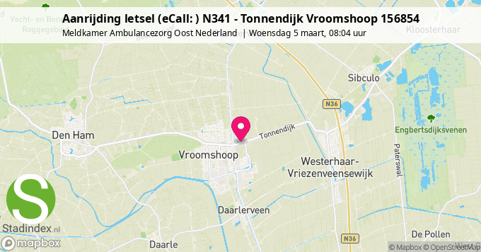 Aanrijding letsel (eCall: ) N341 - Tonnendijk Vroomshoop 156854