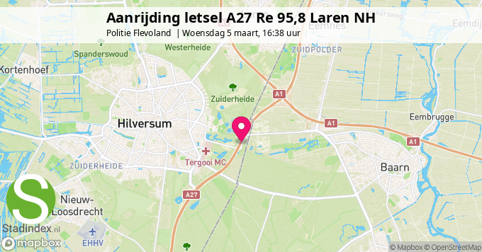 Aanrijding letsel A27 Re 95,8 Laren NH