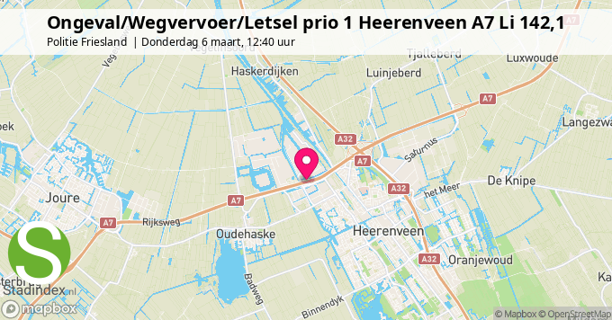 Ongeval/Wegvervoer/Letsel prio 1 Heerenveen A7 Li 142,1