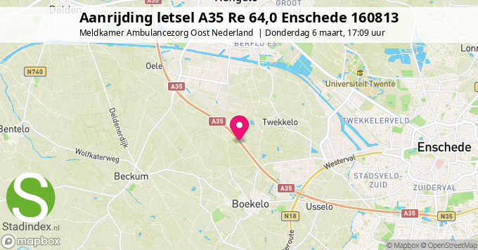 Aanrijding letsel A35 Re 64,0 Enschede 160813