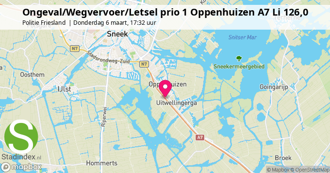 Ongeval/Wegvervoer/Letsel prio 1 Oppenhuizen A7 Li 126,0