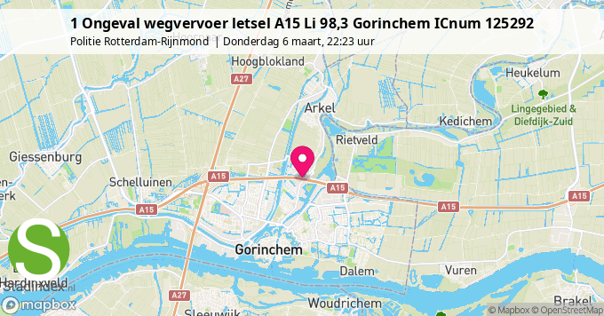 1 Ongeval wegvervoer letsel A15 Li 98,3 Gorinchem ICnum 125292