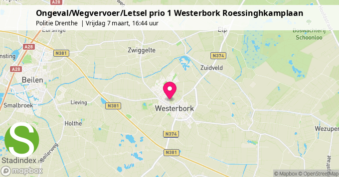 Ongeval/Wegvervoer/Letsel prio 1 Westerbork Roessinghkamplaan