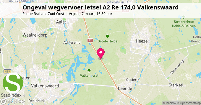 Ongeval wegvervoer letsel A2 Re 174,0 Valkenswaard