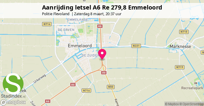 Aanrijding letsel A6 Re 279,8 Emmeloord