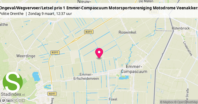 Ongeval/Wegvervoer/Letsel prio 1 Emmer-Compascuum Motorsportvereniging Motodrome Veenakkers