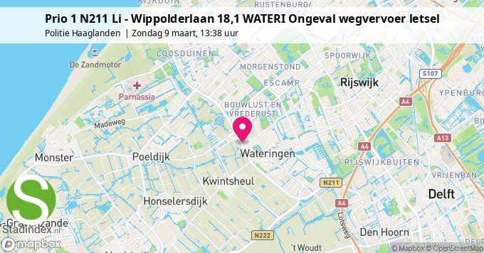 Prio 1 N211 Li - Wippolderlaan 18,1 WATERI Ongeval wegvervoer letsel