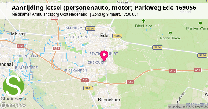 Aanrijding letsel (personenauto, motor) Parkweg Ede 169056