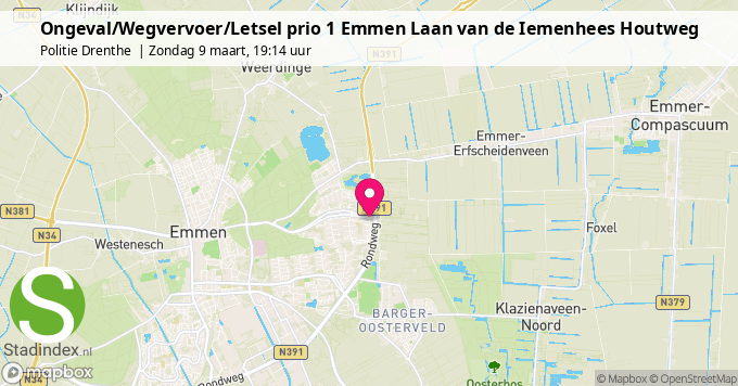 Ongeval/Wegvervoer/Letsel prio 1 Emmen Laan van de Iemenhees Houtweg