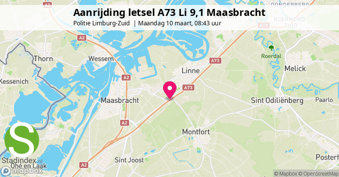 Aanrijding letsel A73 Li 9,1 Maasbracht