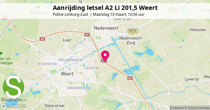 Aanrijding letsel A2 Li 201,5 Weert