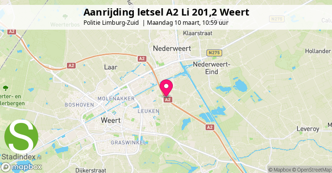 Aanrijding letsel A2 Li 201,2 Weert