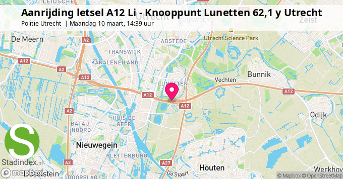 Aanrijding letsel A12 Li - Knooppunt Lunetten 62,1 y Utrecht