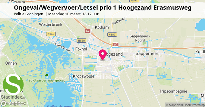 Ongeval/Wegvervoer/Letsel prio 1 Hoogezand Erasmusweg