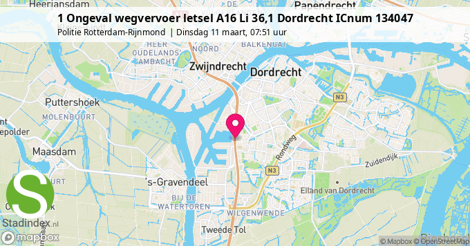 1 Ongeval wegvervoer letsel A16 Li 36,1 Dordrecht ICnum 134047