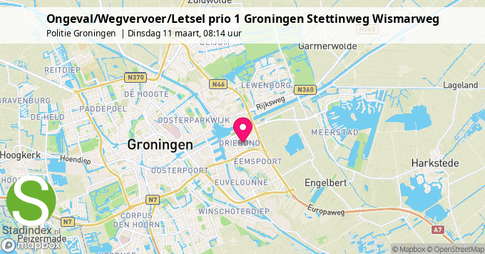 Ongeval/Wegvervoer/Letsel prio 1 Groningen Stettinweg Wismarweg