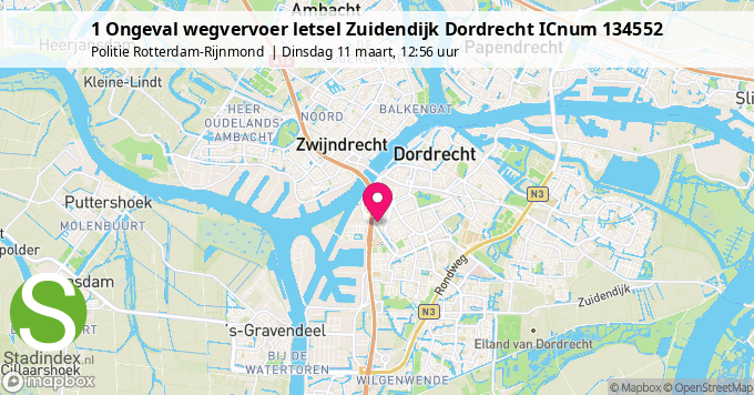 1 Ongeval wegvervoer letsel Zuidendijk Dordrecht ICnum 134552