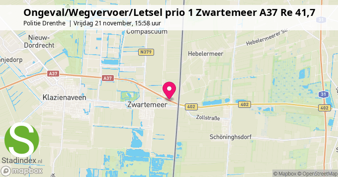 Ongeval/Wegvervoer/Letsel prio 1 Zwartemeer A37 Re 41,7