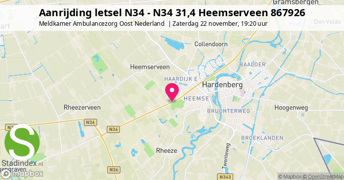 Aanrijding letsel N34 - N34 31,4 Heemserveen 867926