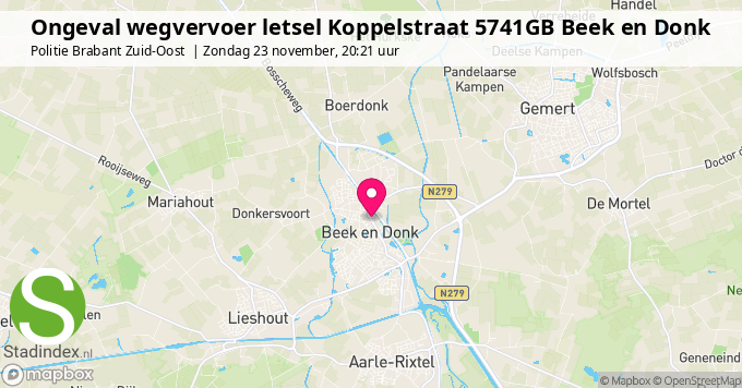 Ongeval wegvervoer letsel Koppelstraat 5741GB Beek en Donk