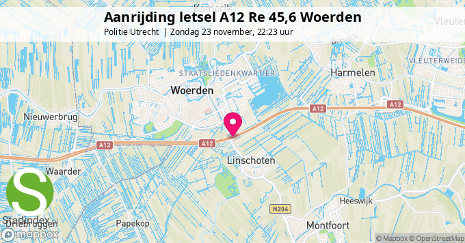 Aanrijding letsel A12 Re 45,6 Woerden