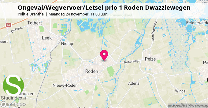 Ongeval/Wegvervoer/Letsel prio 1 Roden Dwazziewegen