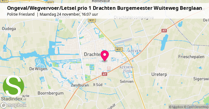 Ongeval/Wegvervoer/Letsel prio 1 Drachten Burgemeester Wuiteweg Berglaan