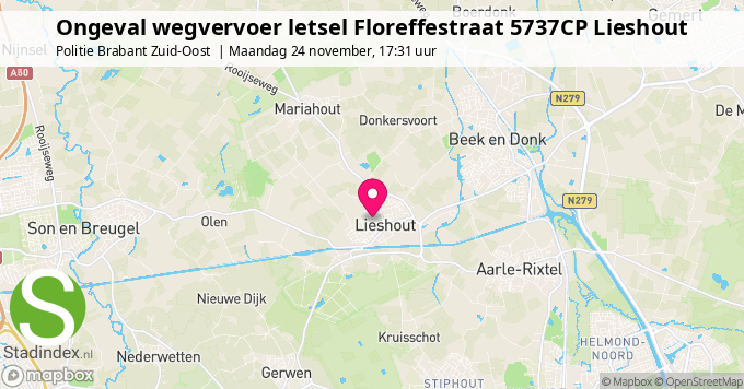 Ongeval wegvervoer letsel Floreffestraat 5737CP Lieshout