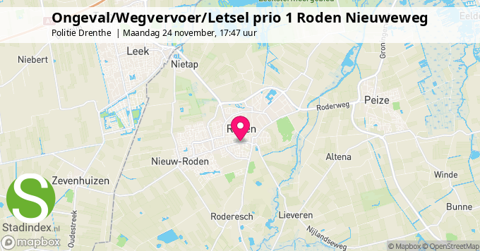 Ongeval/Wegvervoer/Letsel prio 1 Roden Nieuweweg