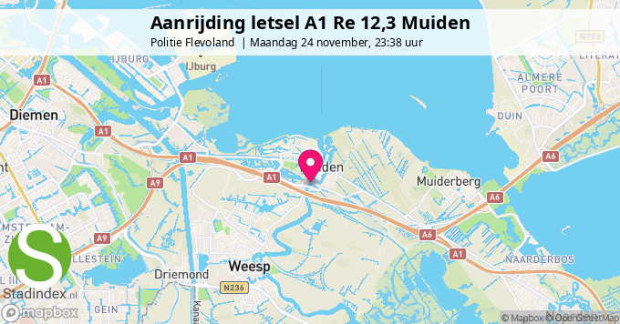 Aanrijding letsel A1 Re 12,3 Muiden
