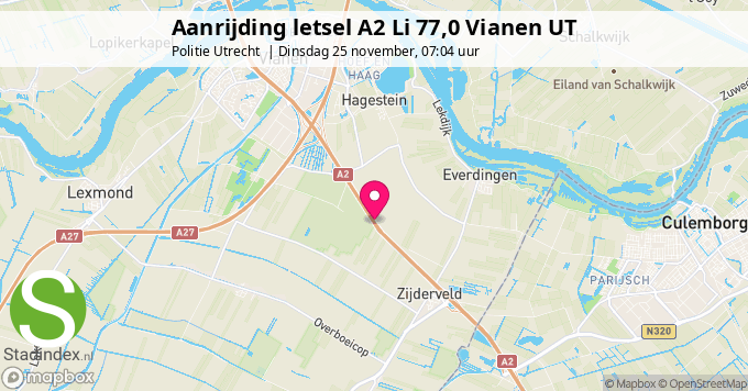 Aanrijding letsel A2 Li 77,0 Vianen UT