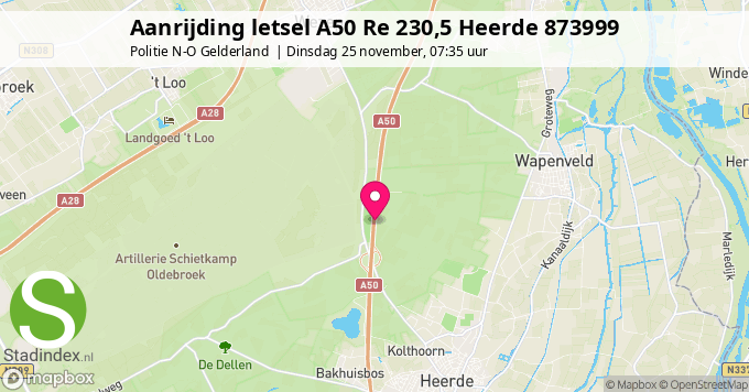 Aanrijding letsel A50 Re 230,5 Heerde 873999