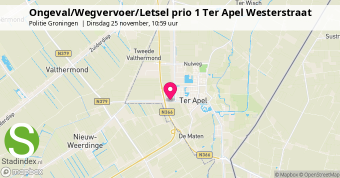 Ongeval/Wegvervoer/Letsel prio 1 Ter Apel Westerstraat