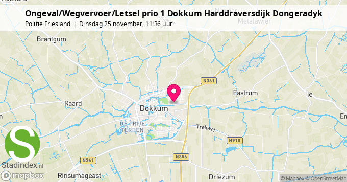 Ongeval/Wegvervoer/Letsel prio 1 Dokkum Harddraversdijk Dongeradyk