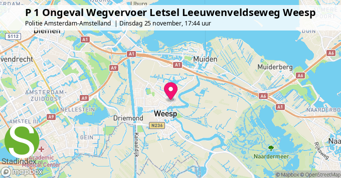 P 1 Ongeval Wegvervoer Letsel Leeuwenveldseweg Weesp