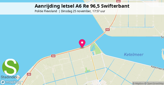 Aanrijding letsel A6 Re 96,5 Swifterbant
