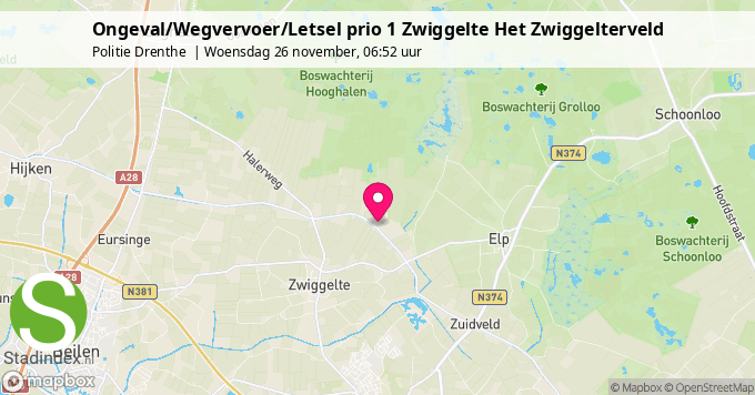 Ongeval/Wegvervoer/Letsel prio 1 Zwiggelte Het Zwiggelterveld
