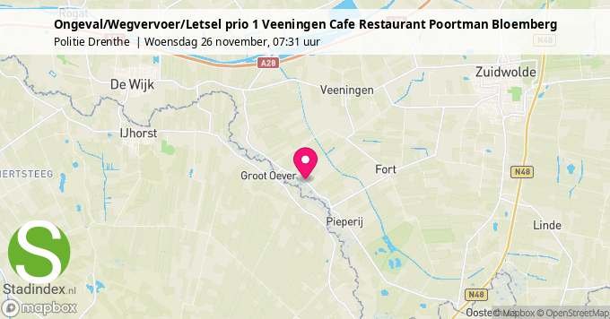 Ongeval/Wegvervoer/Letsel prio 1 Veeningen Cafe Restaurant Poortman Bloemberg