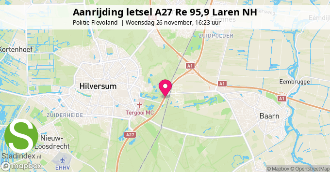 Aanrijding letsel A27 Re 95,9 Laren NH