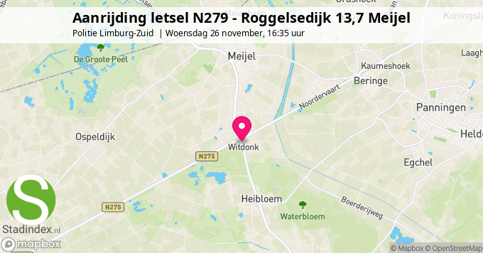 Aanrijding letsel N279 - Roggelsedijk 13,7 Meijel
