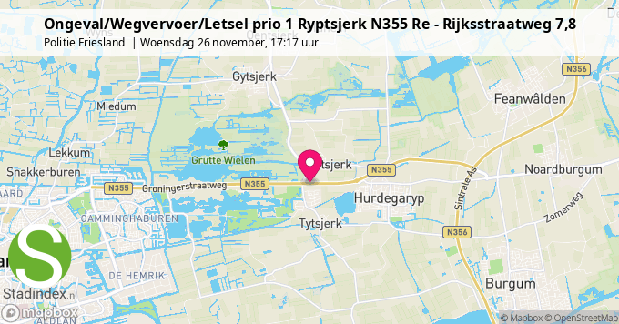 Ongeval/Wegvervoer/Letsel prio 1 Ryptsjerk N355 Re - Rijksstraatweg 7,8