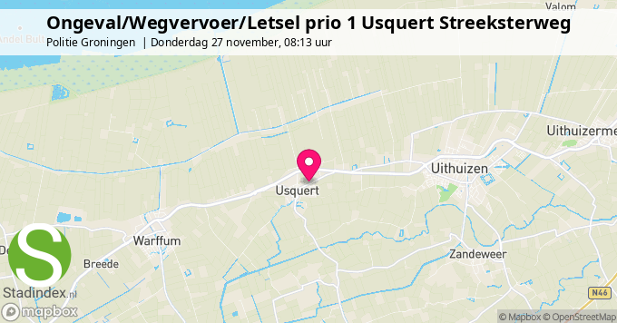 Ongeval/Wegvervoer/Letsel prio 1 Usquert Streeksterweg