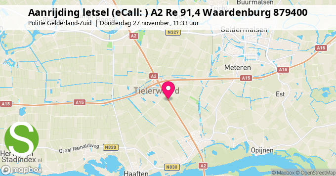 Aanrijding letsel (eCall: ) A2 Re 91,4 Waardenburg 879400