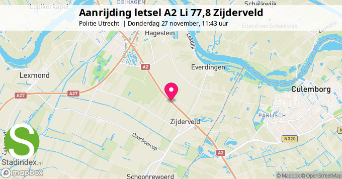 Aanrijding letsel A2 Li 77,8 Zijderveld