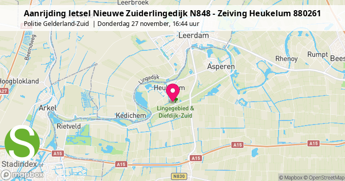 Aanrijding letsel Nieuwe Zuiderlingedijk N848 - Zeiving Heukelum 880261