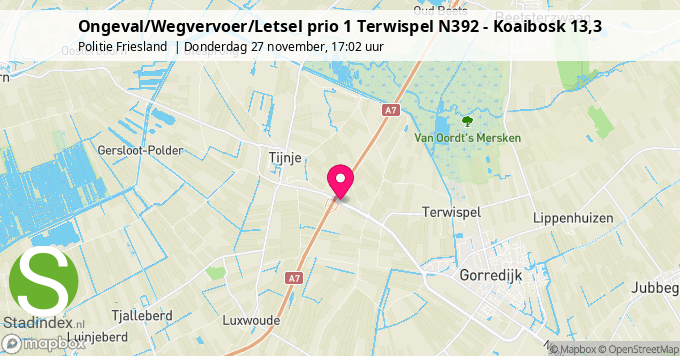Ongeval/Wegvervoer/Letsel prio 1 Terwispel N392 - Koaibosk 13,3