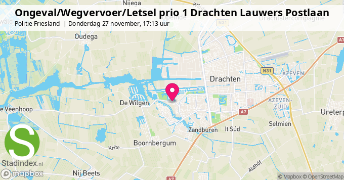 Ongeval/Wegvervoer/Letsel prio 1 Drachten Lauwers Postlaan