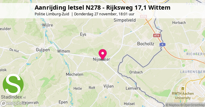 Aanrijding letsel N278 - Rijksweg 17,1 Wittem