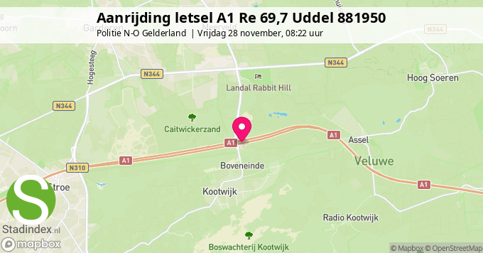 Aanrijding letsel A1 Re 69,7 Uddel 881950